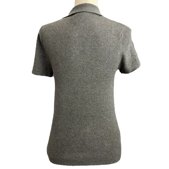Ann Taylor Tenniscore Ribbed Cotton Top Size L Gray Collared Old Money Preppy - Picture 4 of 10
